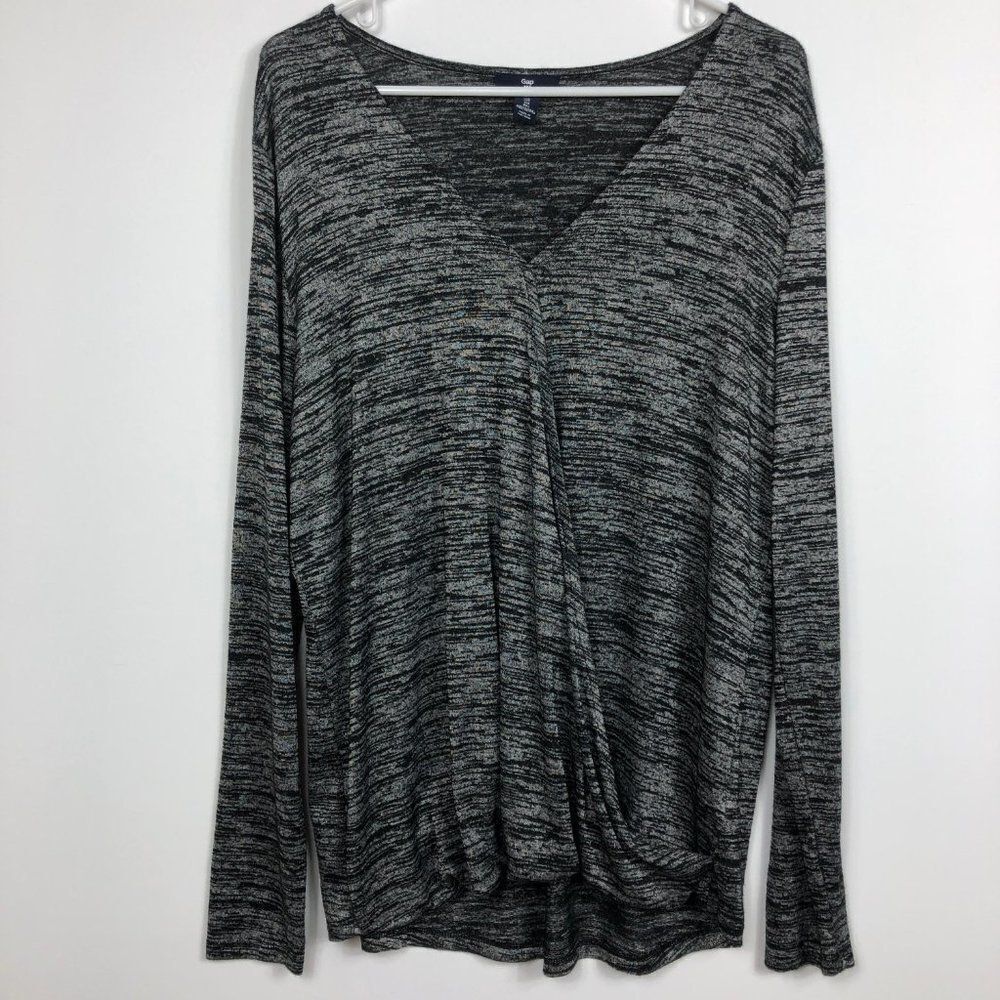 Gap Long-sleeve Knit Crossover Top, Charcoal Gray